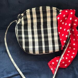 FALL DISCOUNT! Black and white plaid bag with red and white polka dot scarf